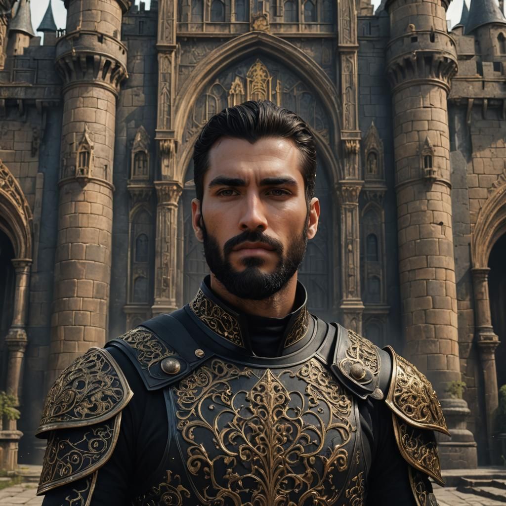 Armored Warrior Guarding Dark Castle: Fantasy Concept Art