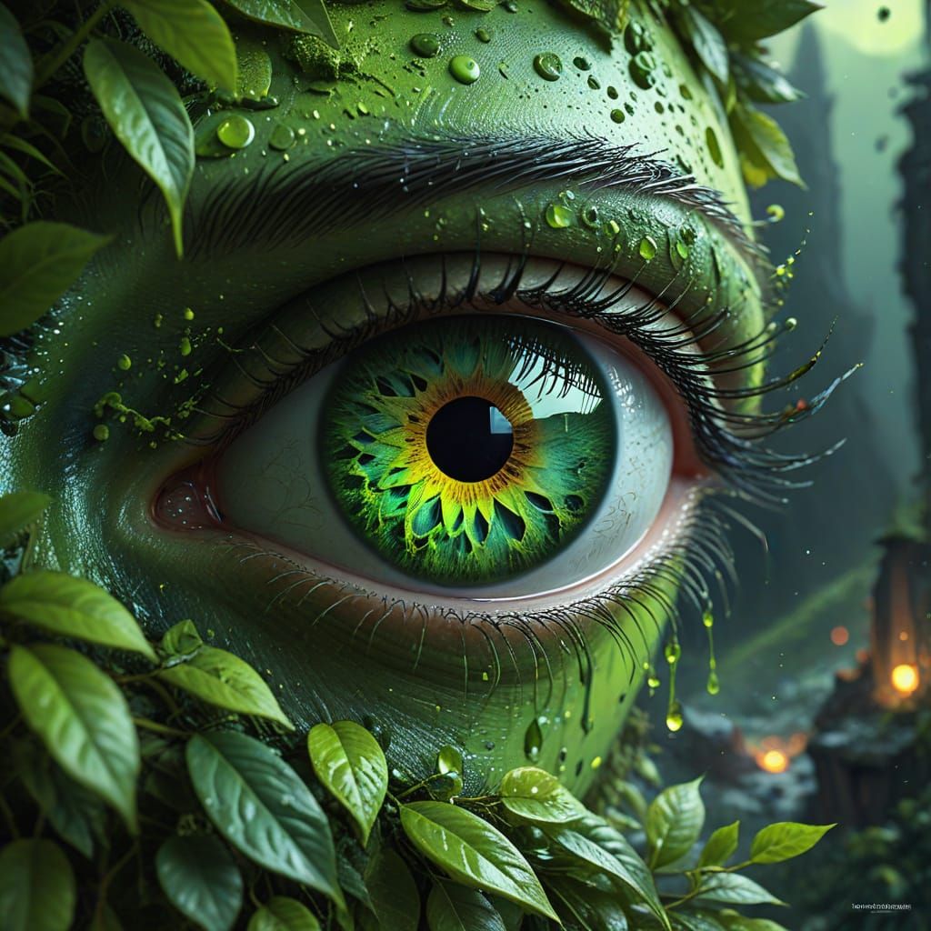 Digital art Extremely detailed of a giant green eye in the l...