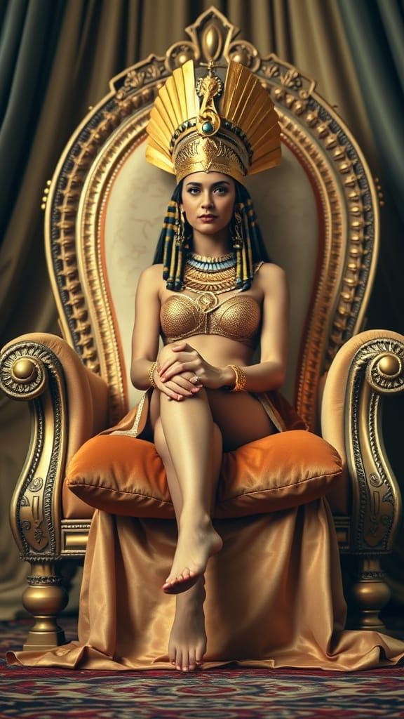 Cleopatra on Lavish Throne in Soft Natural Lighting