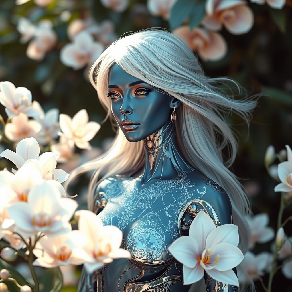 Ethereal Android in Art Nouveau Garden