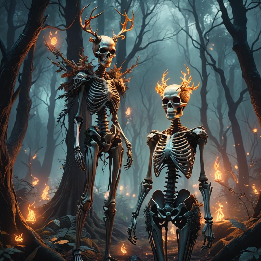 Skeletal Vixen in Mystical Forest: Matte Painting