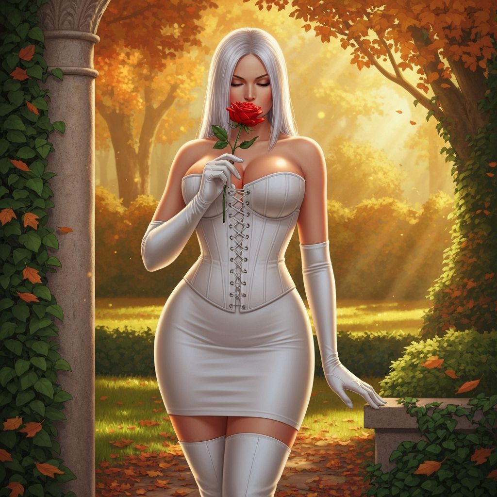 Emma Frost in Autumn Garden Comic Style