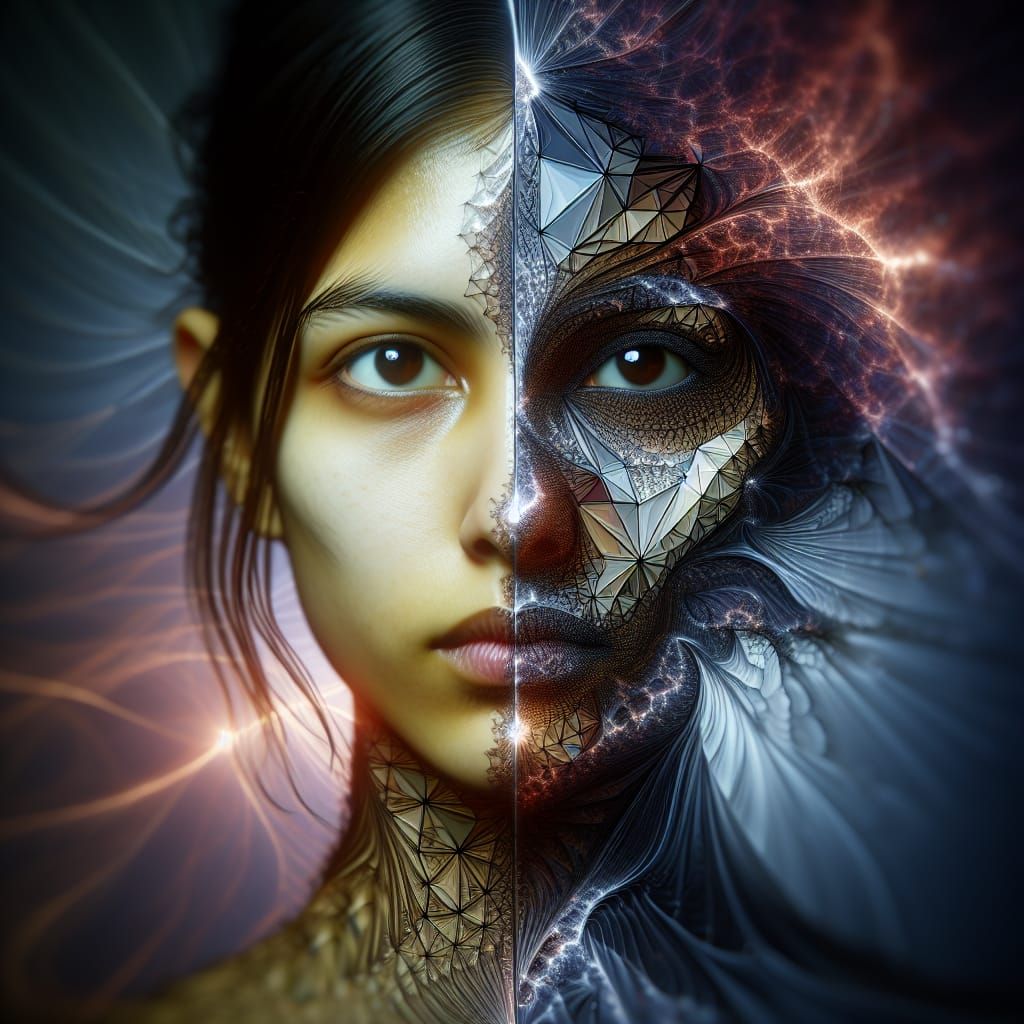 Harmonious Blend: Woman and Fractal Portrait