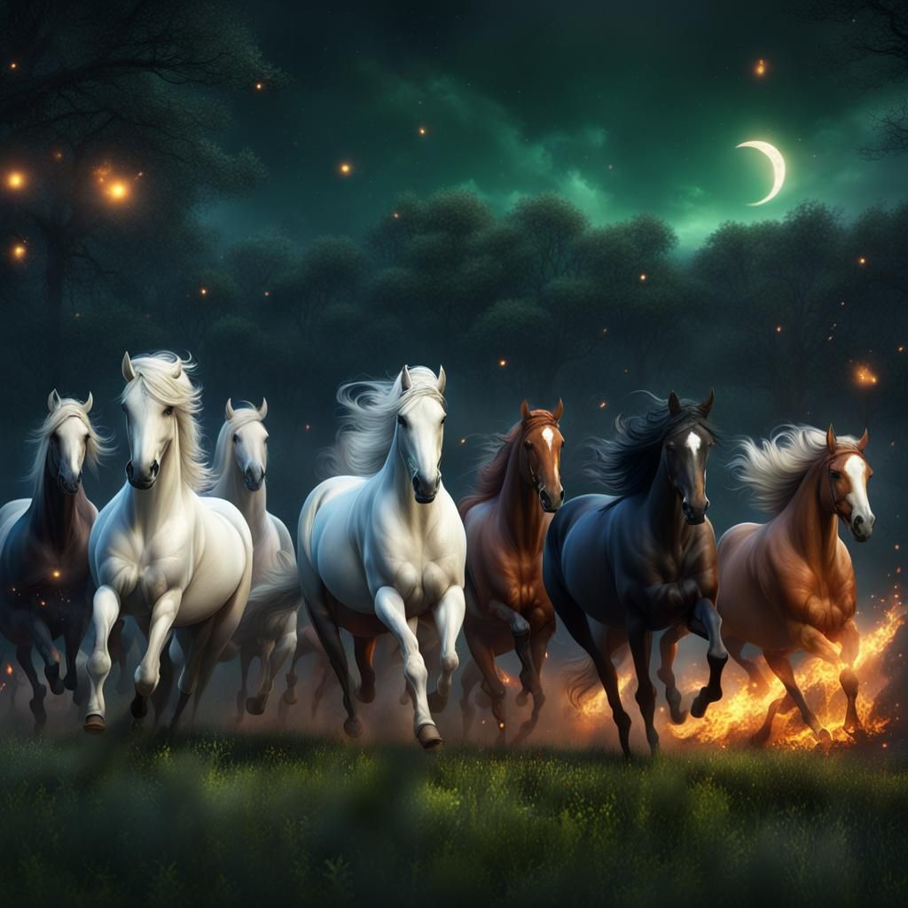 Horses Race at Night: Fantasy Concept Art