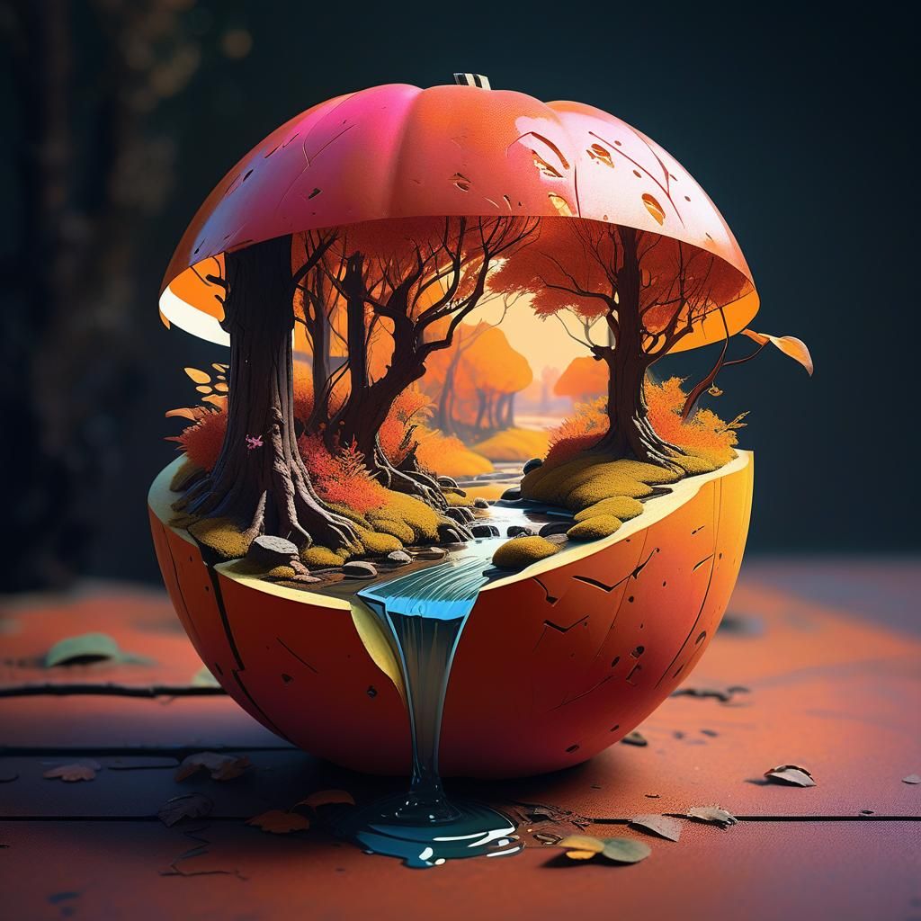 Miniature Autumn Fantasy World Inside Apple