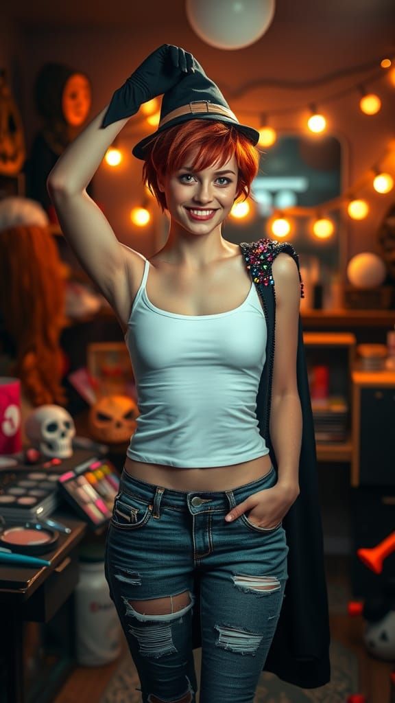 Woman Transforms into Halloween Character in 3D Game Style