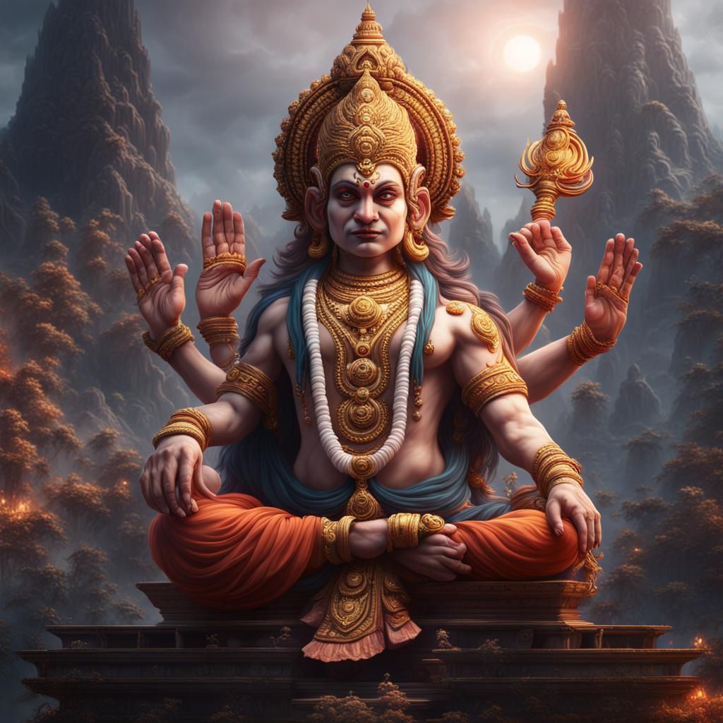 Detailed Painting of Hindu God Brahma