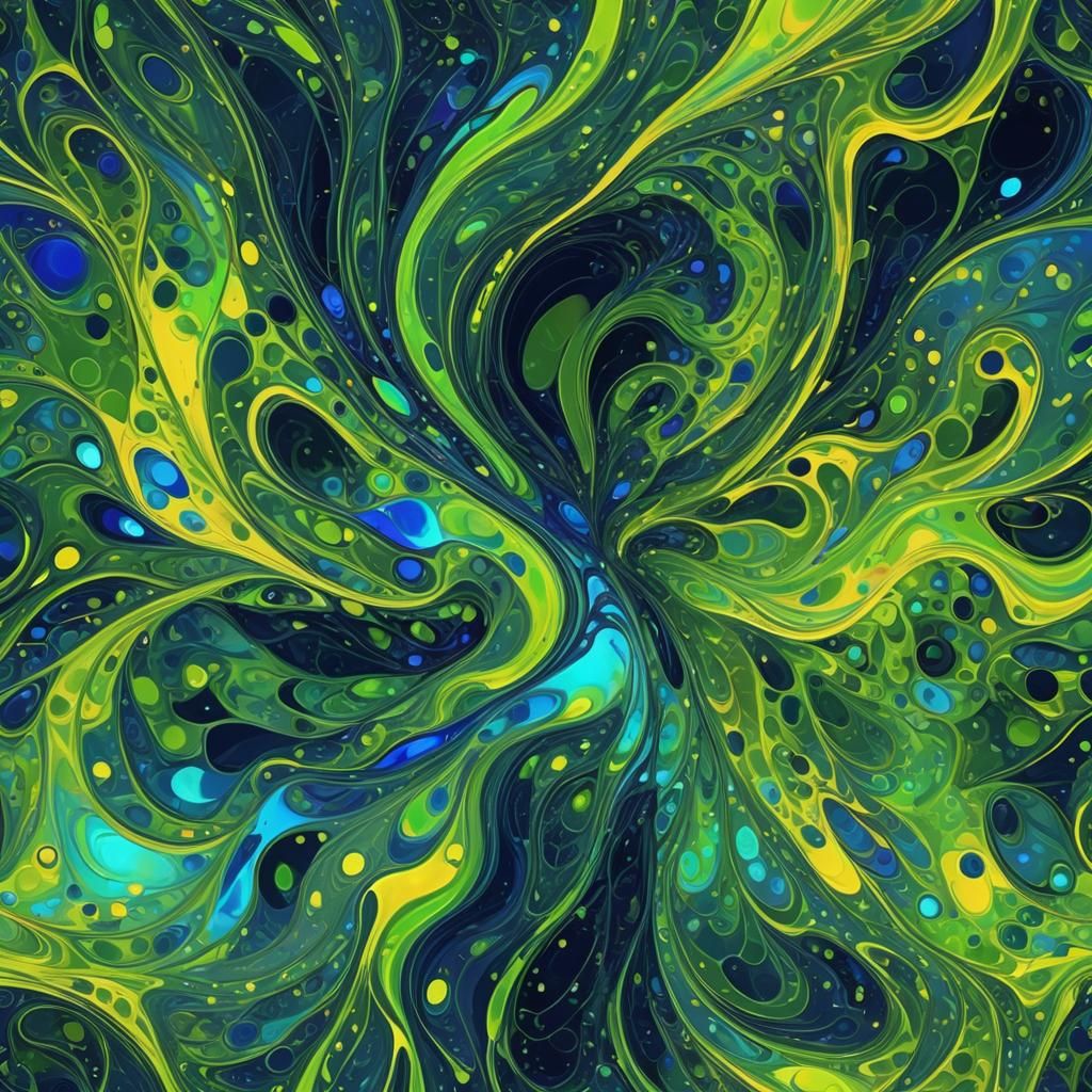 Abstract Digital Art with Swirling Shapes and Neon Lights