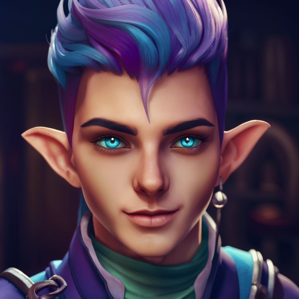 Androgynous Elf Wizard in a Dark Tavern