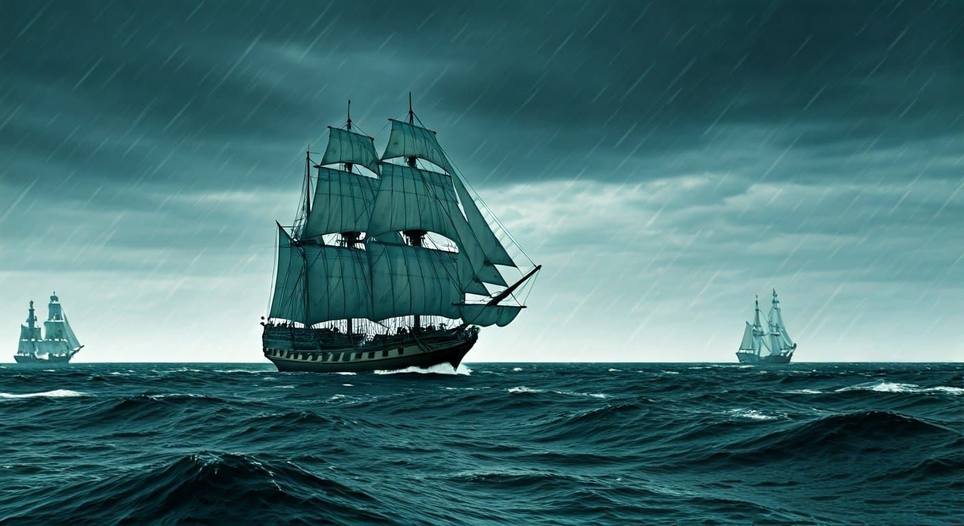 Galleon Battles Stormy Seas in a Thrilling Pursuit