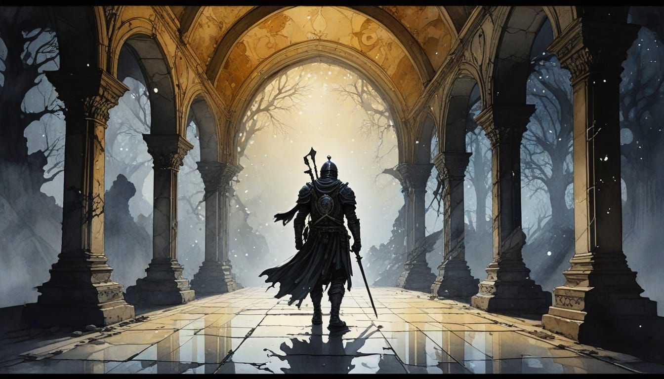 Giant Spartan in Crumbling Sanctuary with Prismatic Light