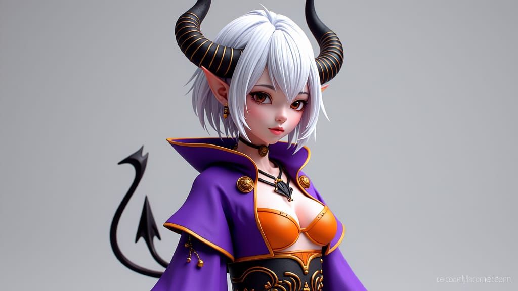Female Demon with Platinum Hair in 3D Anime Style
