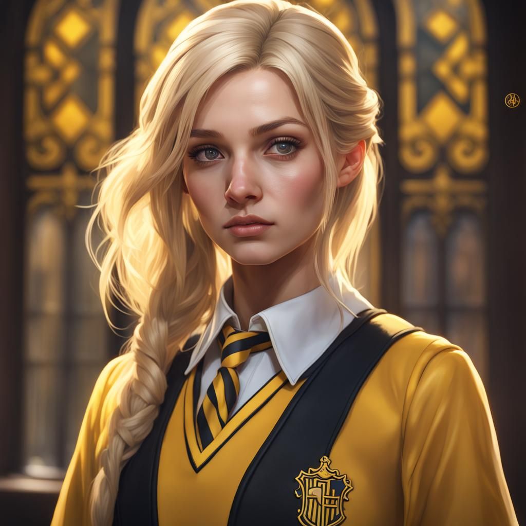 Hufflepuff Girl Portrait in Art Nouveau Style