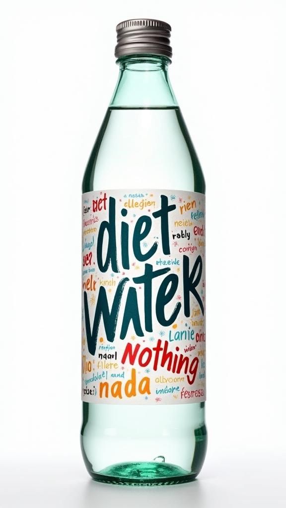 Diet Water Bottle Label in Stylized Text Art