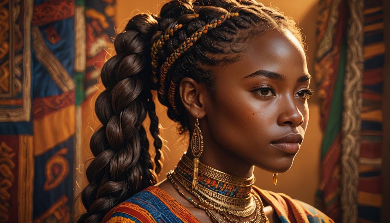 Hyperrealistic Portrait of Beautiful African Woman with Brai...