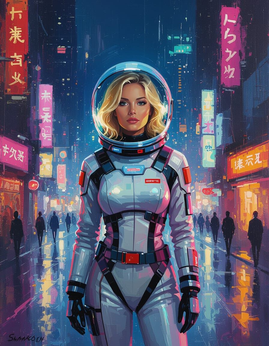 Cyberpunk Figure with Impressionistic Brushstrokes