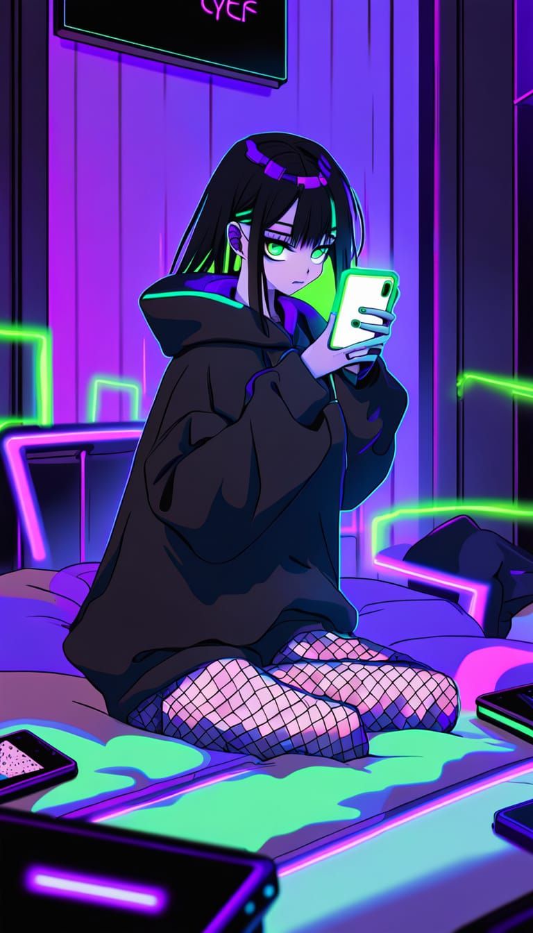 Anime Cyber Goth Girl in Lofi Aesthetic
