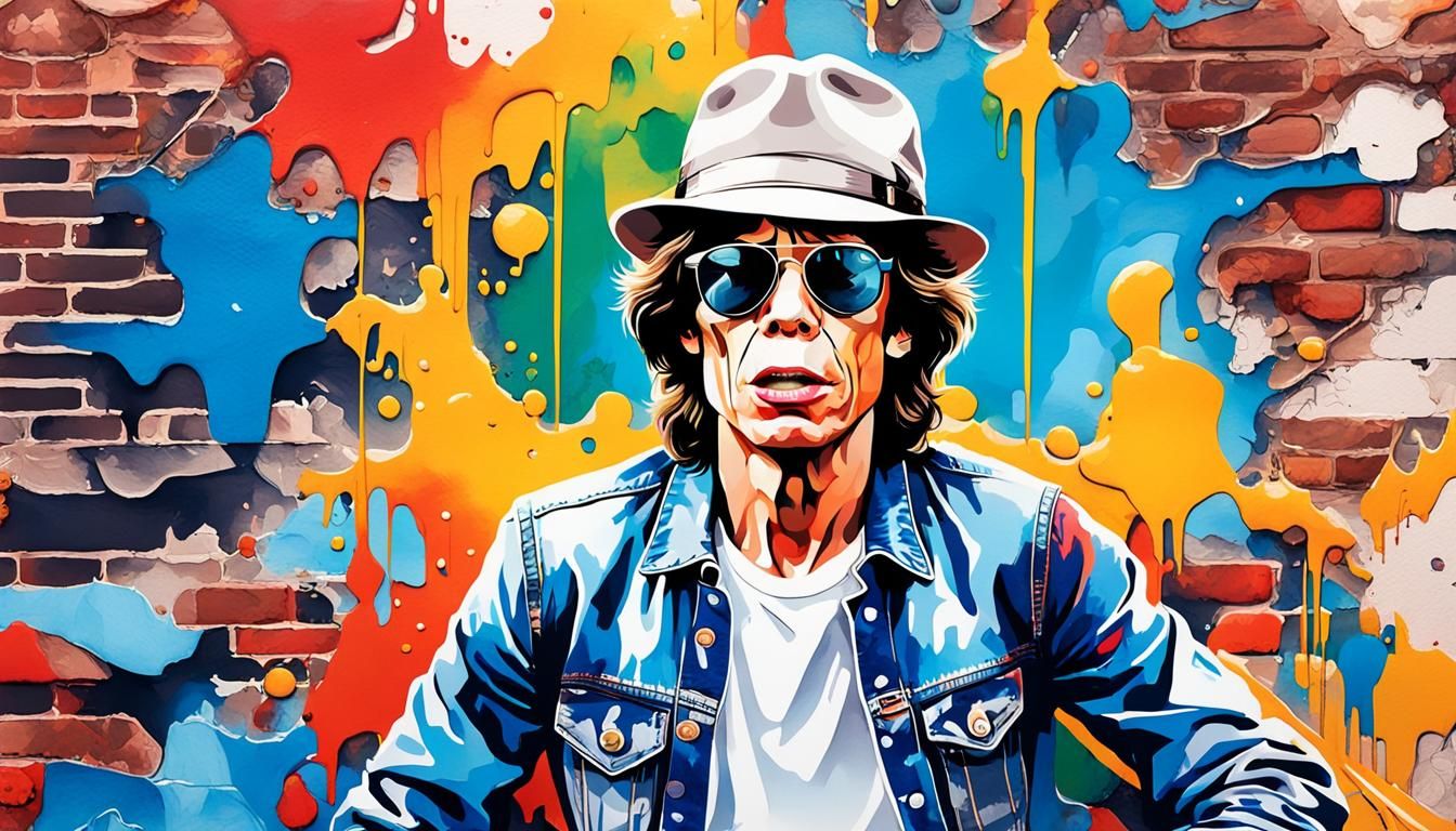 Mick Jagger Pop Art Portrait with Graffiti Mural