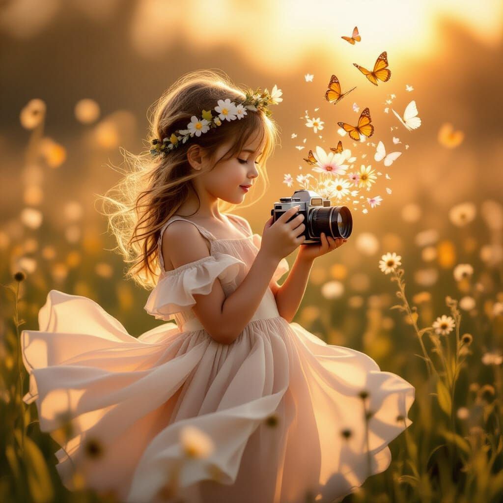 Ethereal Girl Photographer with Floral Camera