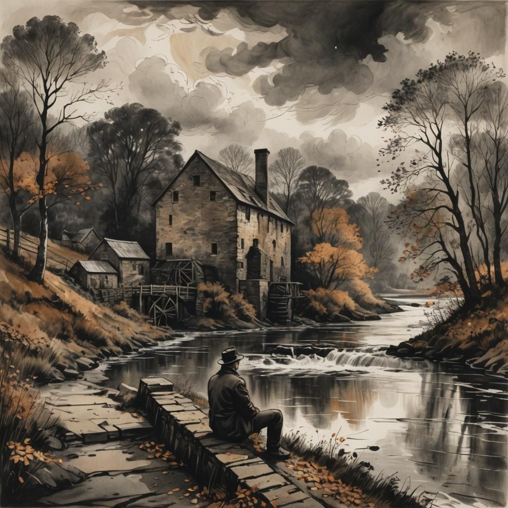 Constable-esque Autumn Landscape in Black and White