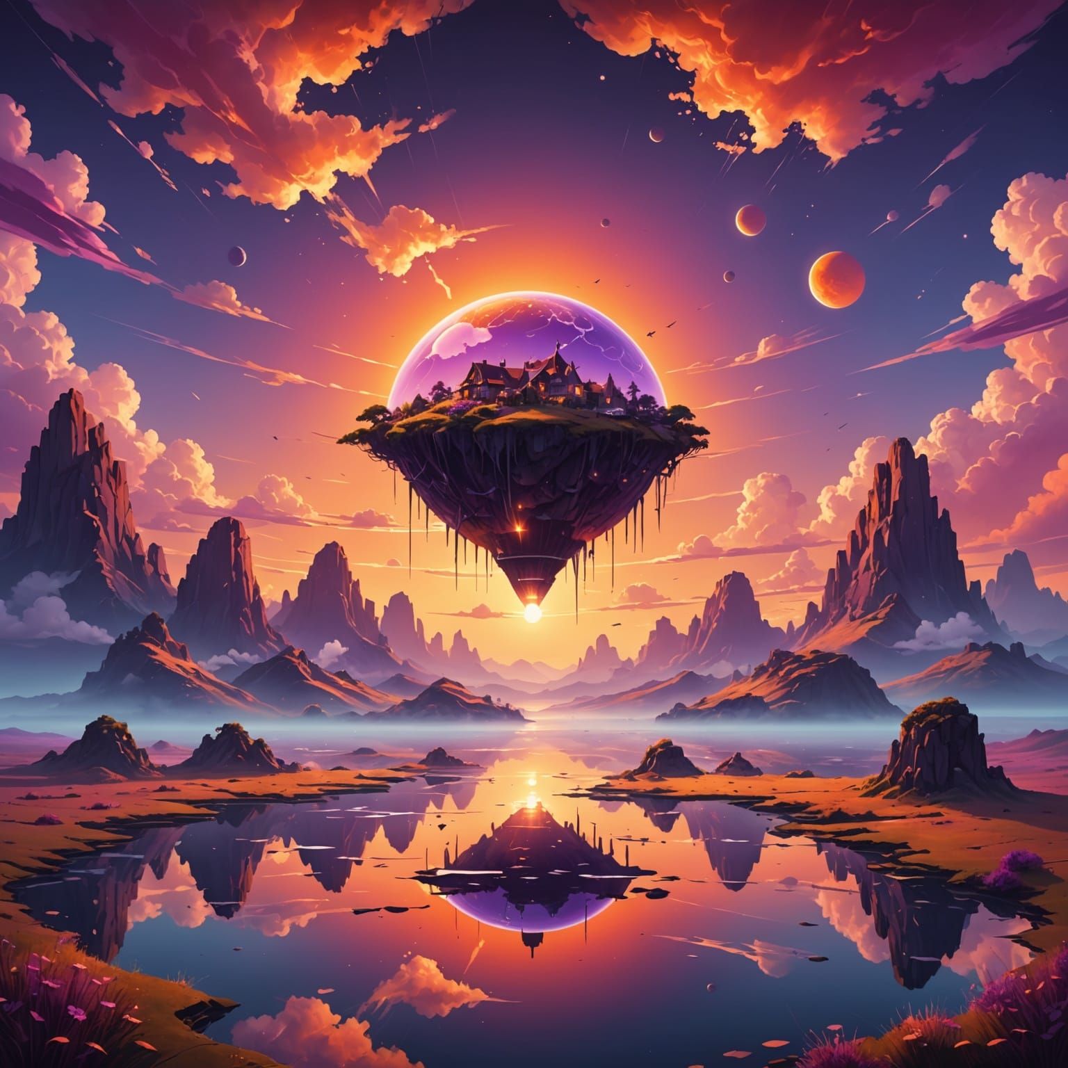 Surreal Sunset Digital Illustration in Fantasy Style