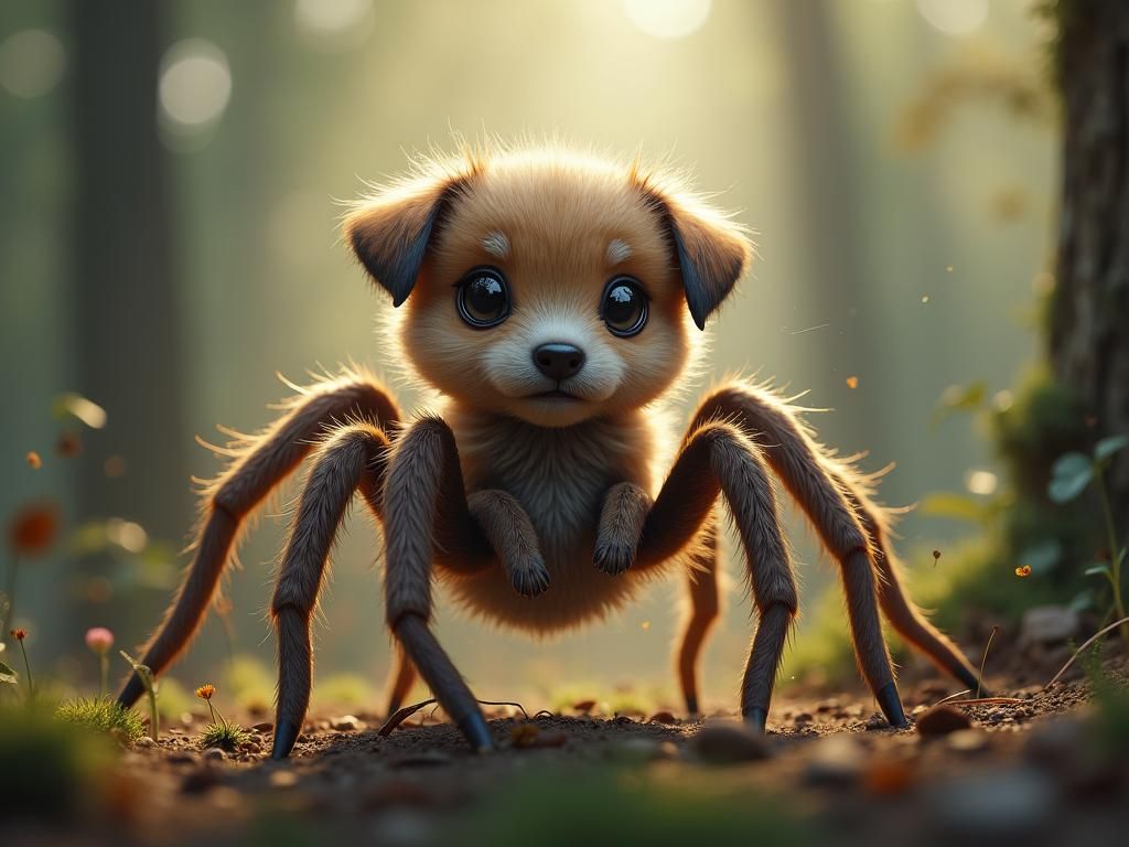 Chibi Spider Puppy in Forest, Digital Painting