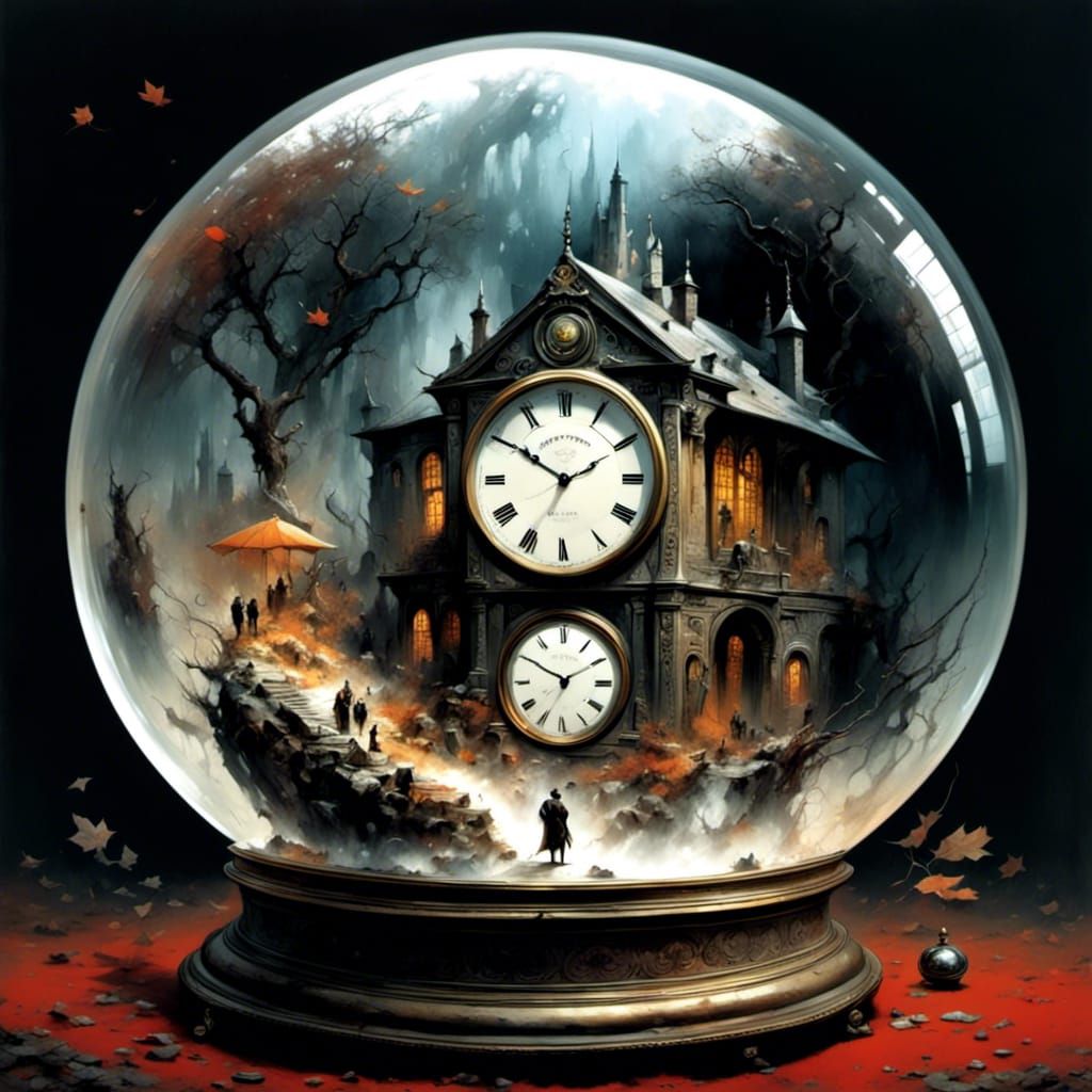Surreal Clock Building with Ethereal Fantasy Scene