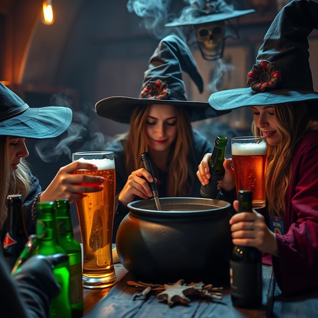 Witches Brew Beer in Cauldron, Hyperrealistic