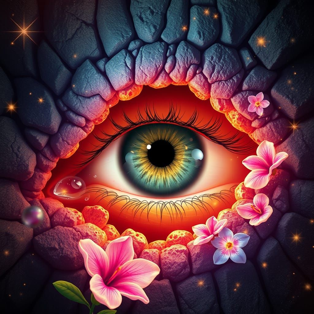 Hyperdetailed Eye with Floral Accents in Digital Art