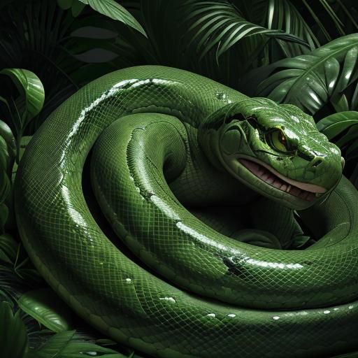 Detailed Image of Green Snake in Jungle