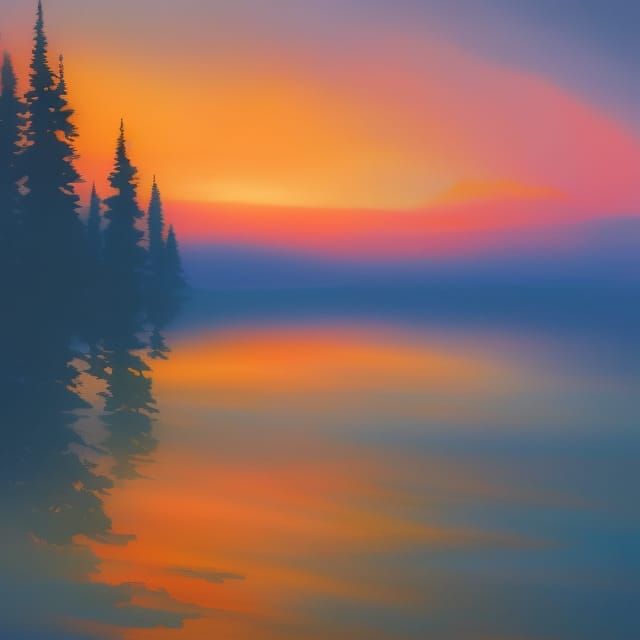 Vaporwave Sunset Lake in Splash Art Style