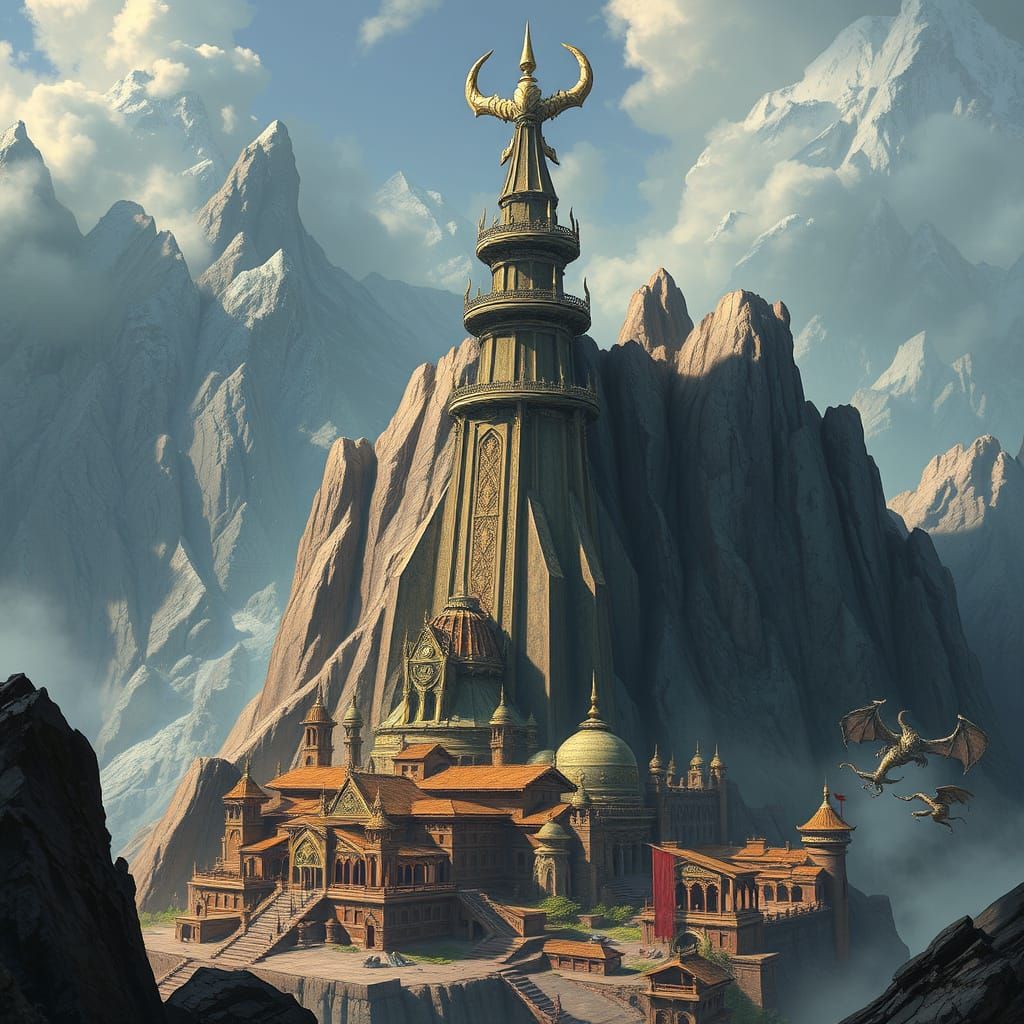 Tosh Raka's Majestic Mountain Capital in Cyberpunk Style