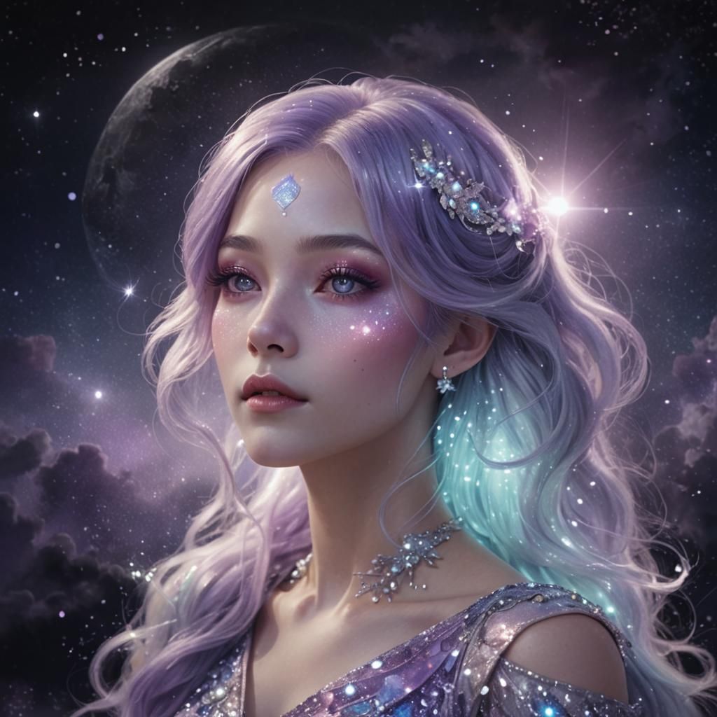Ethereal Celestial Woman in Space: Anime Style