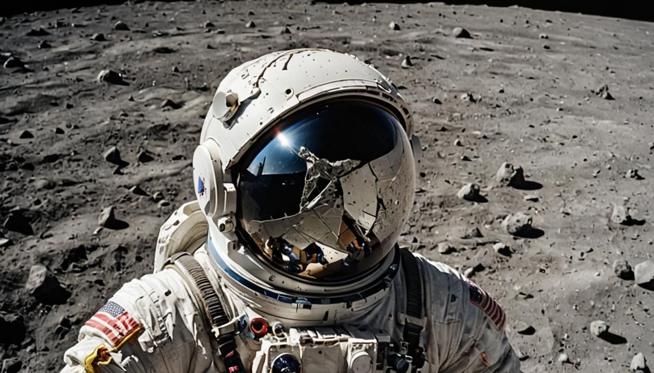 Shattered Spacesuit Helmet on Lunar Surface