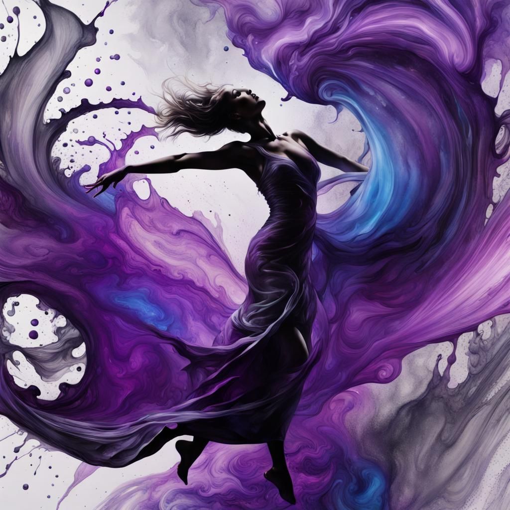 Iridescent Ink Maelstrom Surrounds Dancing Purple Figure