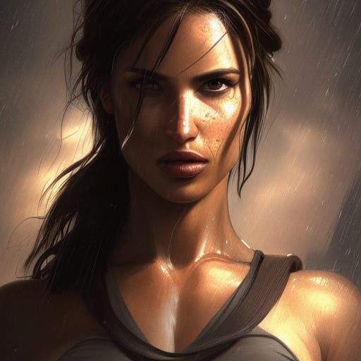 Lara Croft Portrait in Hyperdetailed Digital Art Style