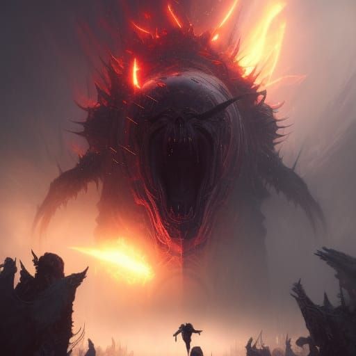 God Biting Head Off: Dark Fantasy Concept Art