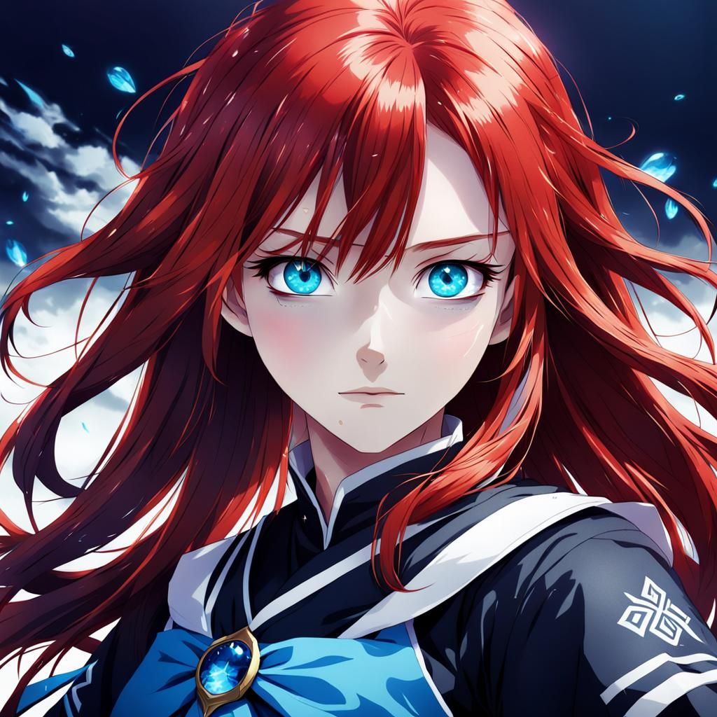 Anime Girl with Red Hair and Blue Eyes