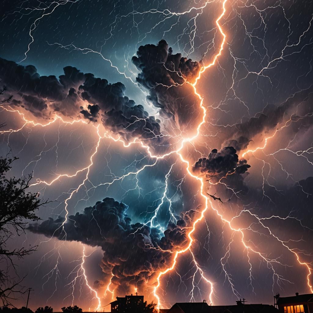 Intense Neon Lightning Storm in Surrealist Style