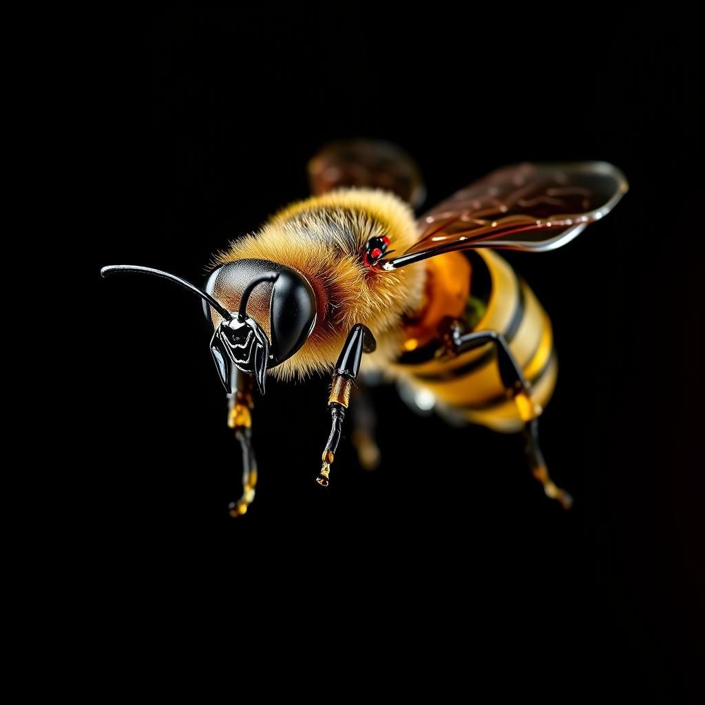 Glass Bee on Black Background: Hyperrealistic Concept Art