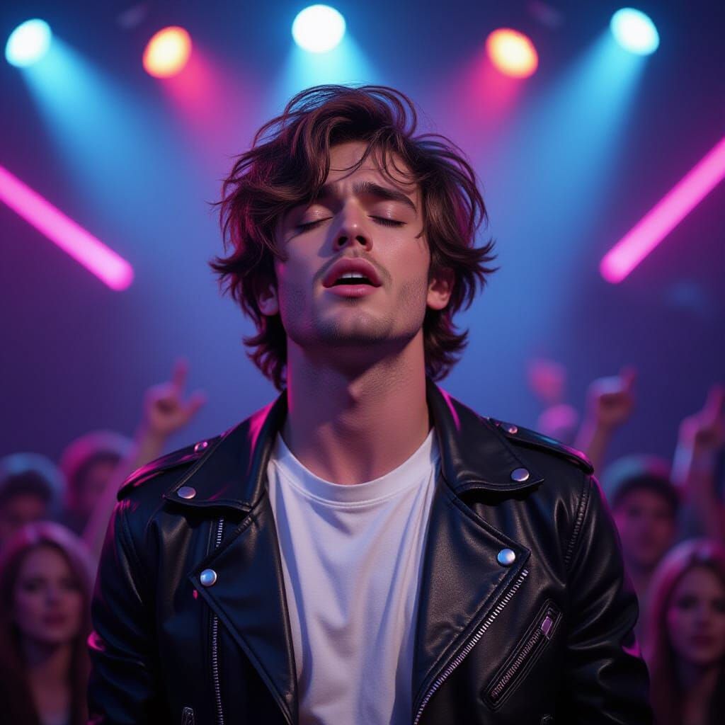 Synthwave Singer at Retro 80s Rock Concert