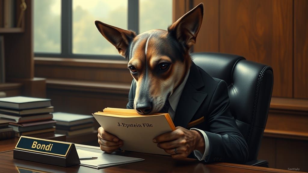 Anthropomorphic Dog Eats File in Photorealistic Style