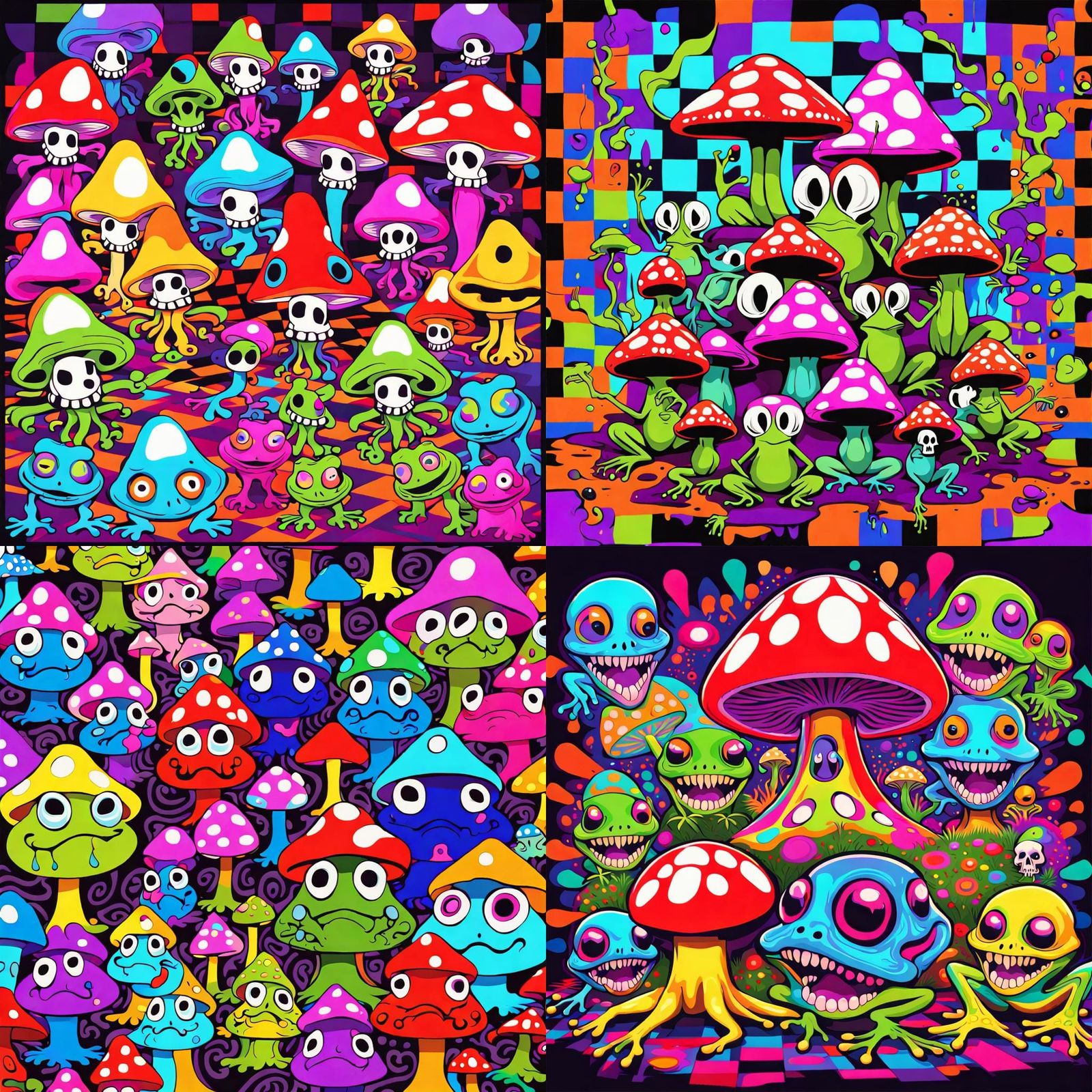 Psychedelic Wonderland with Frogs and Skulls