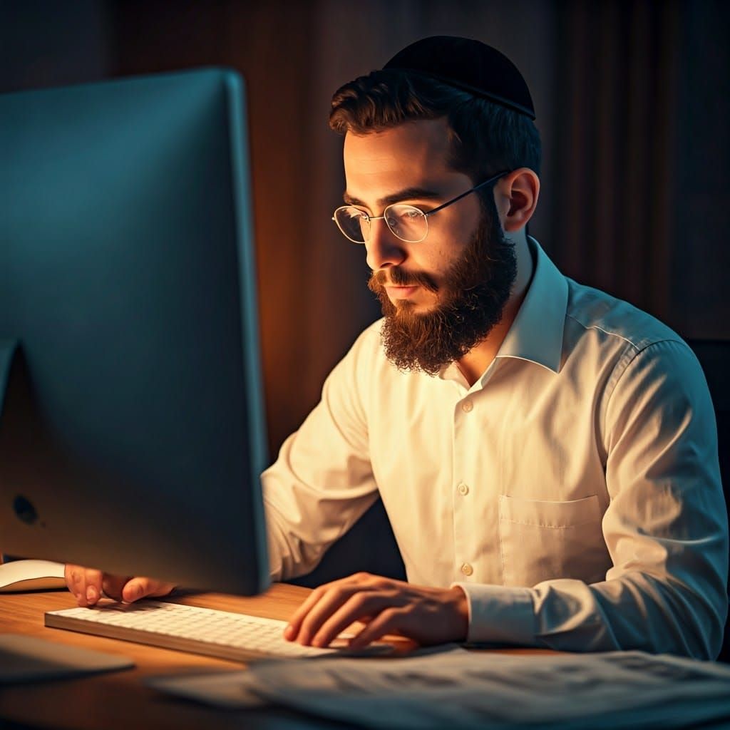 Hasidic Man Designs Newspaper in 3D Anime Style