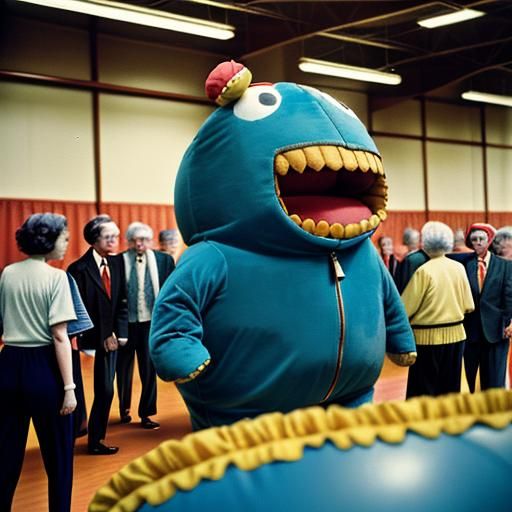 Vintage Photo of Monster Costume Chase at Gym