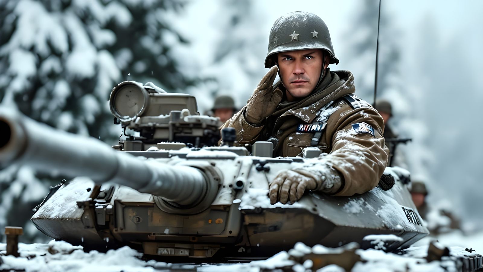 Imposing M1A2 Tanks Trudge Through Winter Landscape with Gen...