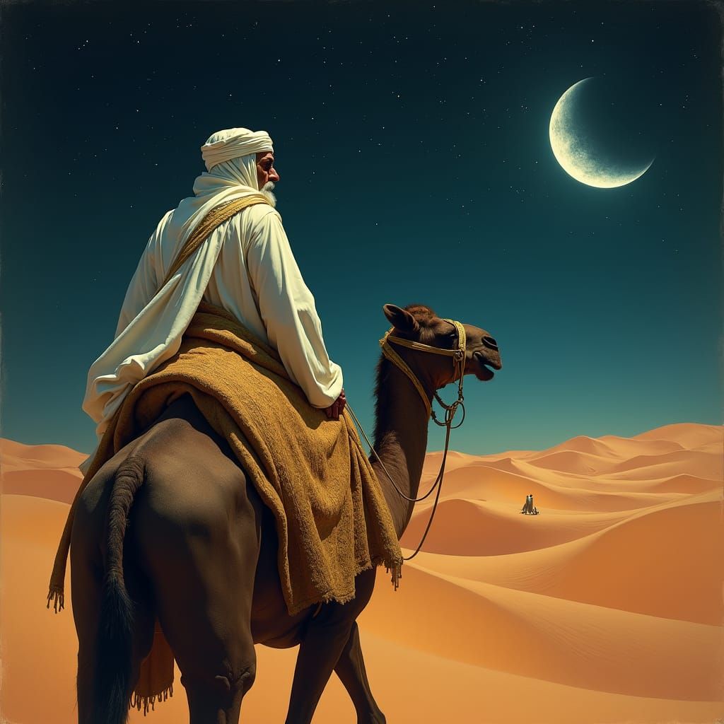 Arabian Sheikh Camel Ride Under Moonlight