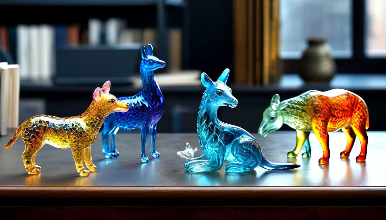Enameled Crystal Glass Animal Figurines Collection
