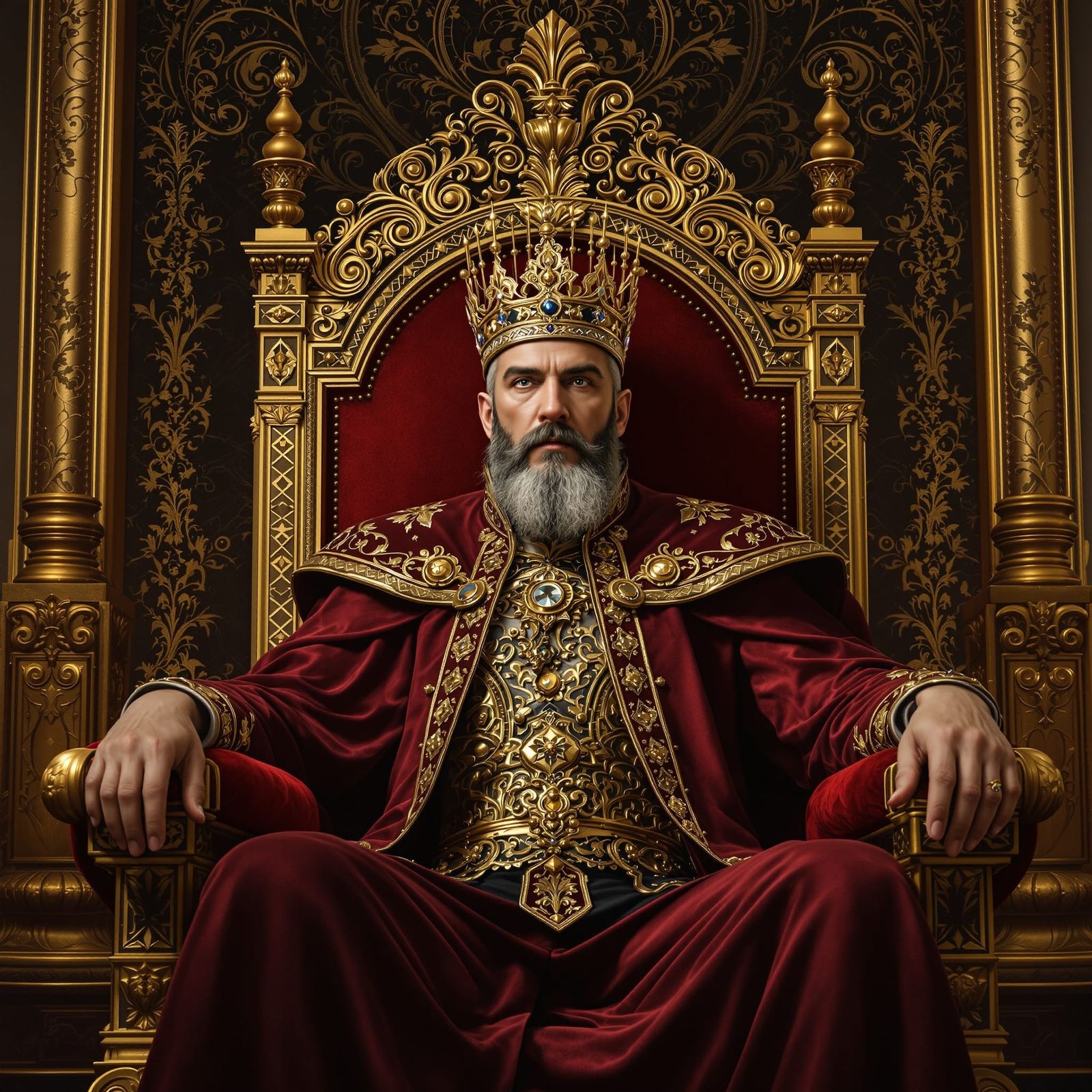 Ornate Portrait of Crowned Figure in Futuristic Style