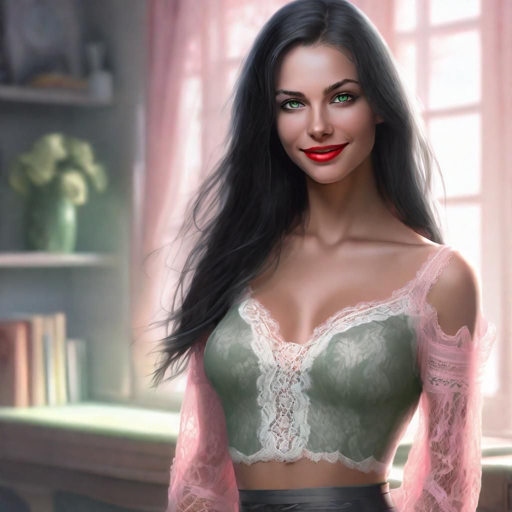 Sensual Woman with Black Hair in Digital Art